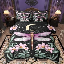 Feelyou Dragonfly Floral Bedding Comforter Set 7pcs, Boho Galaxy Stars King Bedding Sets