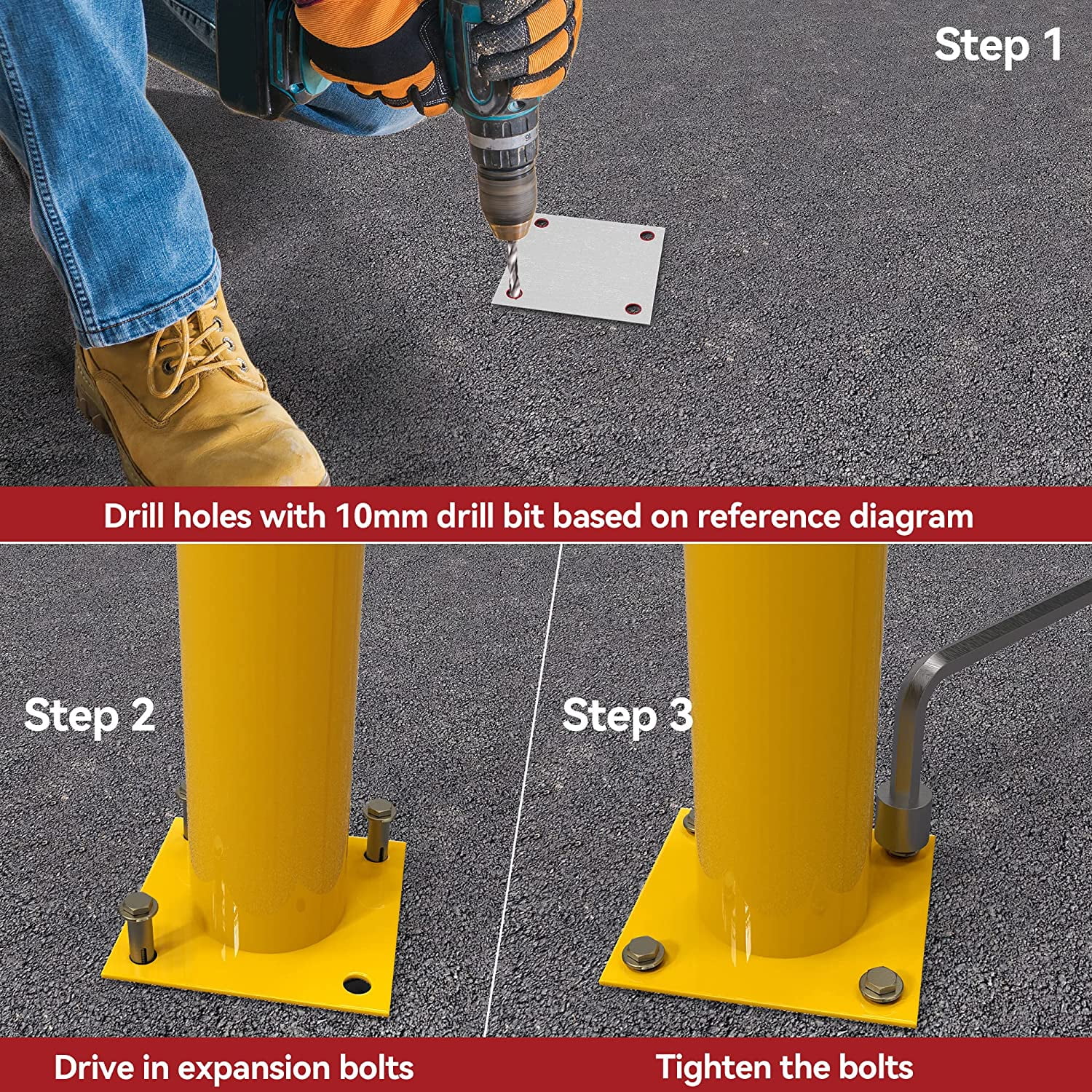 Dextrus Safety Bollard Post, 36" x 4.5" Steel Bollards, Traffic Bollard for Parking Warehouse Roadside Park Traffic Area, 1PCS