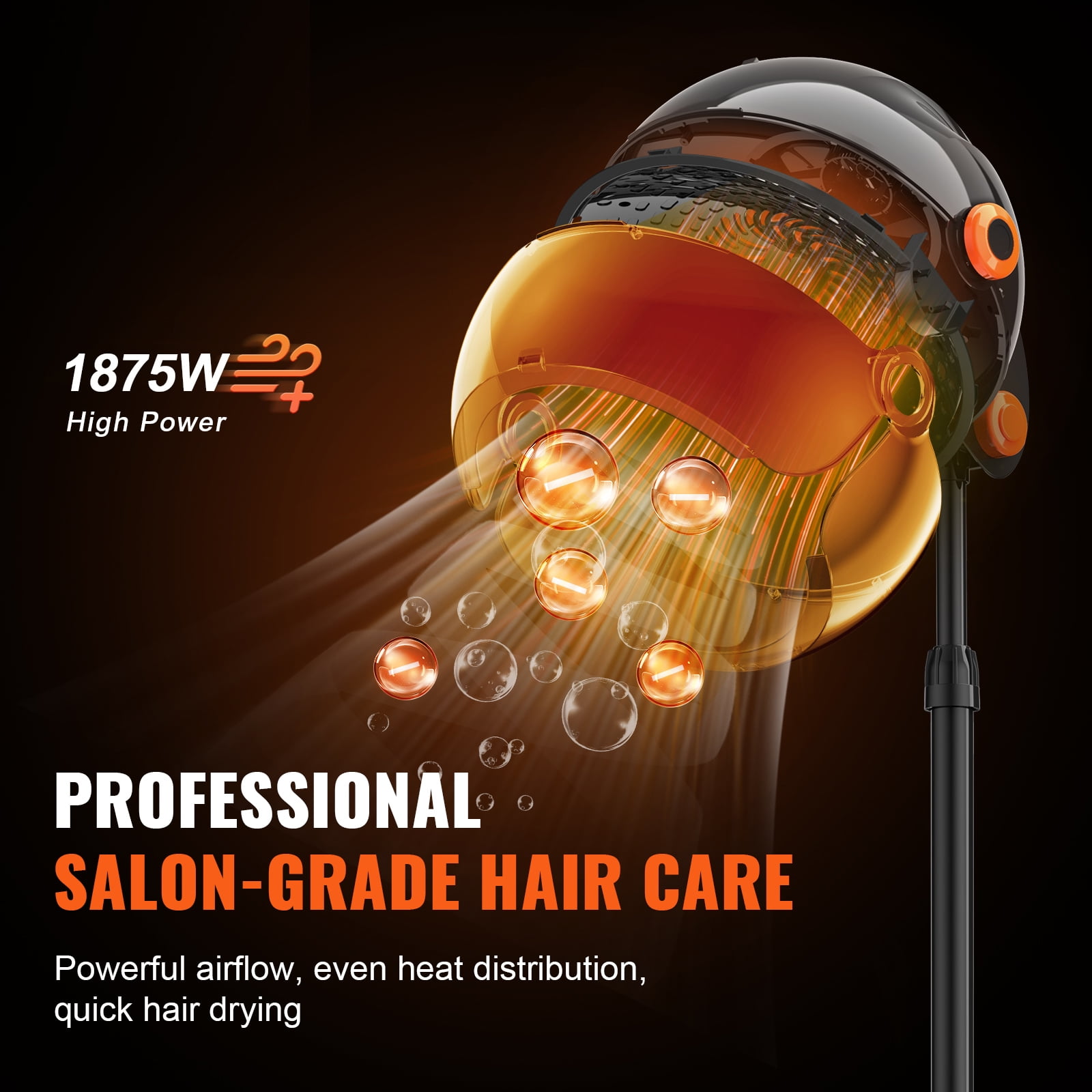 KFFKFF Ionic Hair Dryer with Hood, 1875W Professional Bonnet Hair Dryer, Timer Function, 3 Heat Settings & Speed Control, Portable Floor Stand with Wheels for Salon & Home Spa