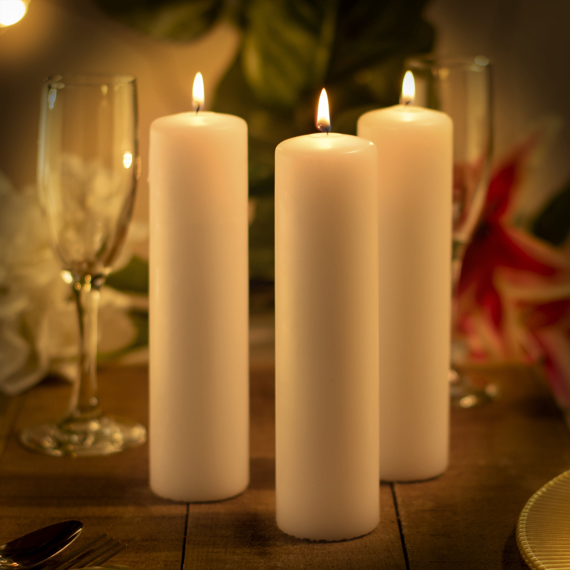 Hyoola 2 x 8 White Unscented European Made Pillar Candles, Dripless Paraffin Wax with Smokeless Cotton Wicks, 4-Pack