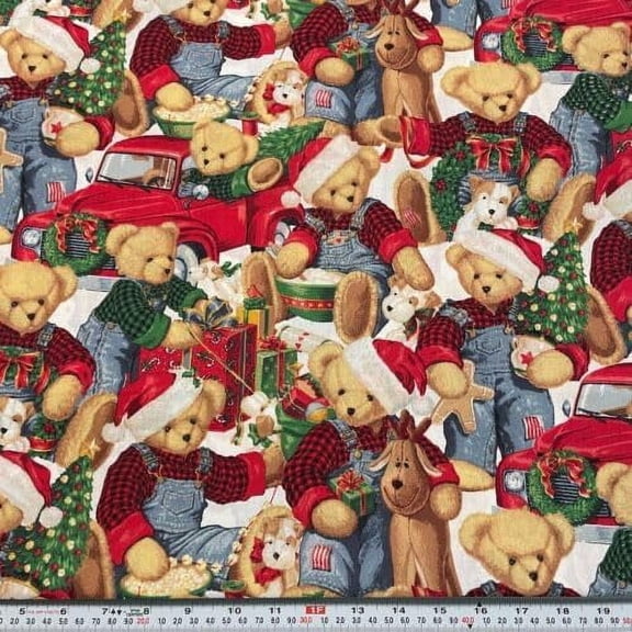 Springs Creative Blue Jean Bears Christmas 100% Cotton Fabric sold by the yard