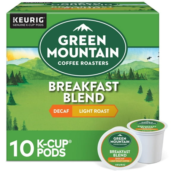 Green Mountain Coffee Roasters Decaf Breakfast Blend Light Roast K-Cup Coffee Pods, 10 ct (packaging may vary)
