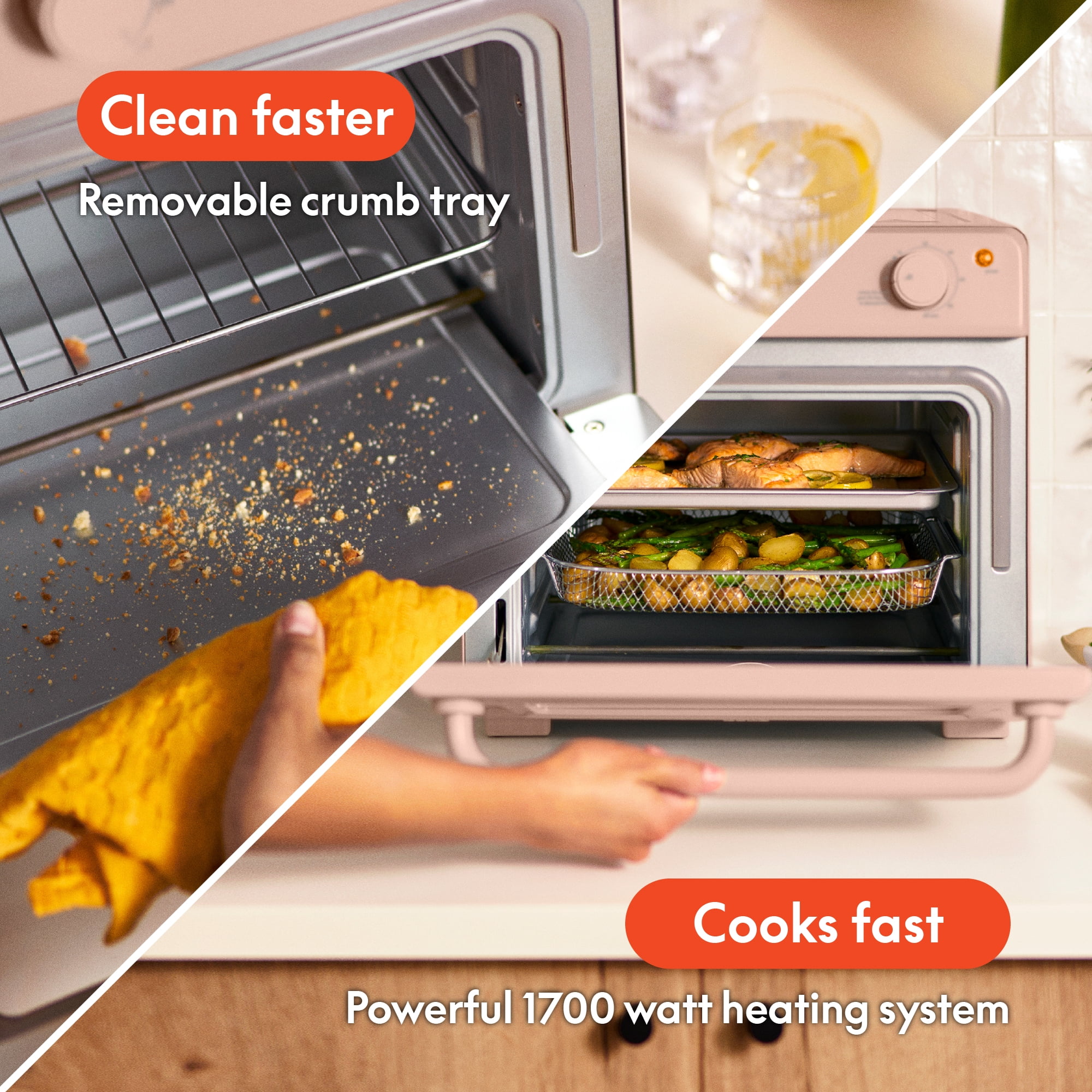 bella 6-Slice Air Fry Toaster Oven with 7 Preset Cooking Options and EverGood™ Nonstick Coated Trays, Blossom