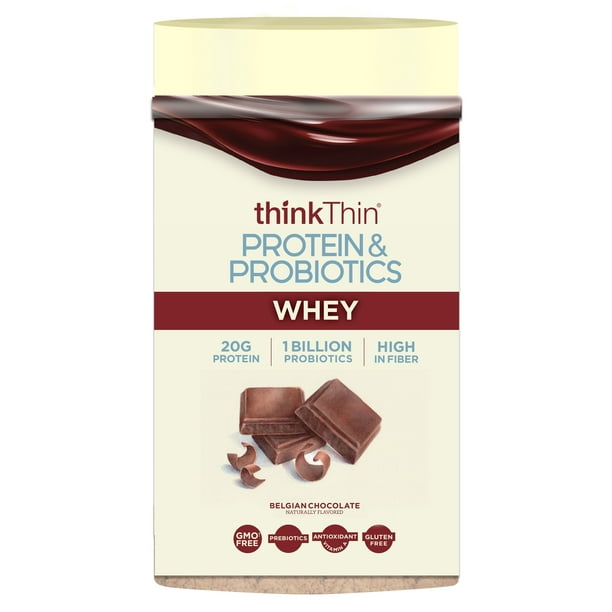 thinkThin Protein & Probiotics Whey Protein Powder, Belgian Chocolate