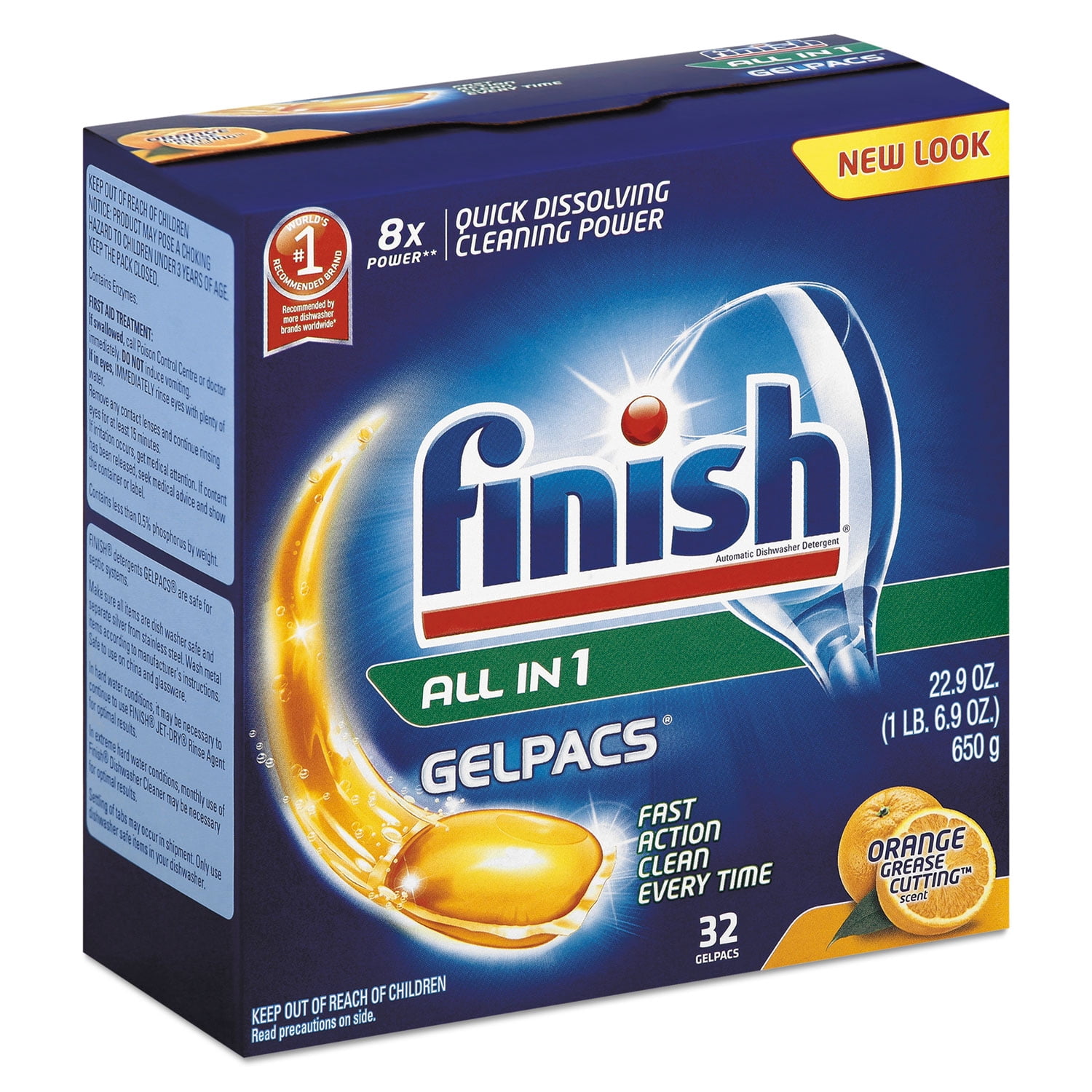FINISH Dish Detergent Gelpacs Orange Scent Box of 32 Gelpacs 8 Boxes/Carton 81053CT