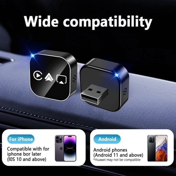LeeiZy 4 in 1 Screen Mirroring Wireless CarPlay Adapter, Upgraded Wired to Wireless for Apple CarPlay & Android Auto & AirPlay & Miracast, Mini USB Adapter with Type-C Extension, Plug and Play