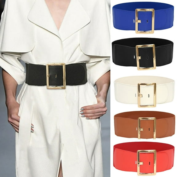 Shenmeida 1Pack Women's Wide Solid Color Faux Leather Belt Vintage Chunky Buckle Belts 5 Colors Available