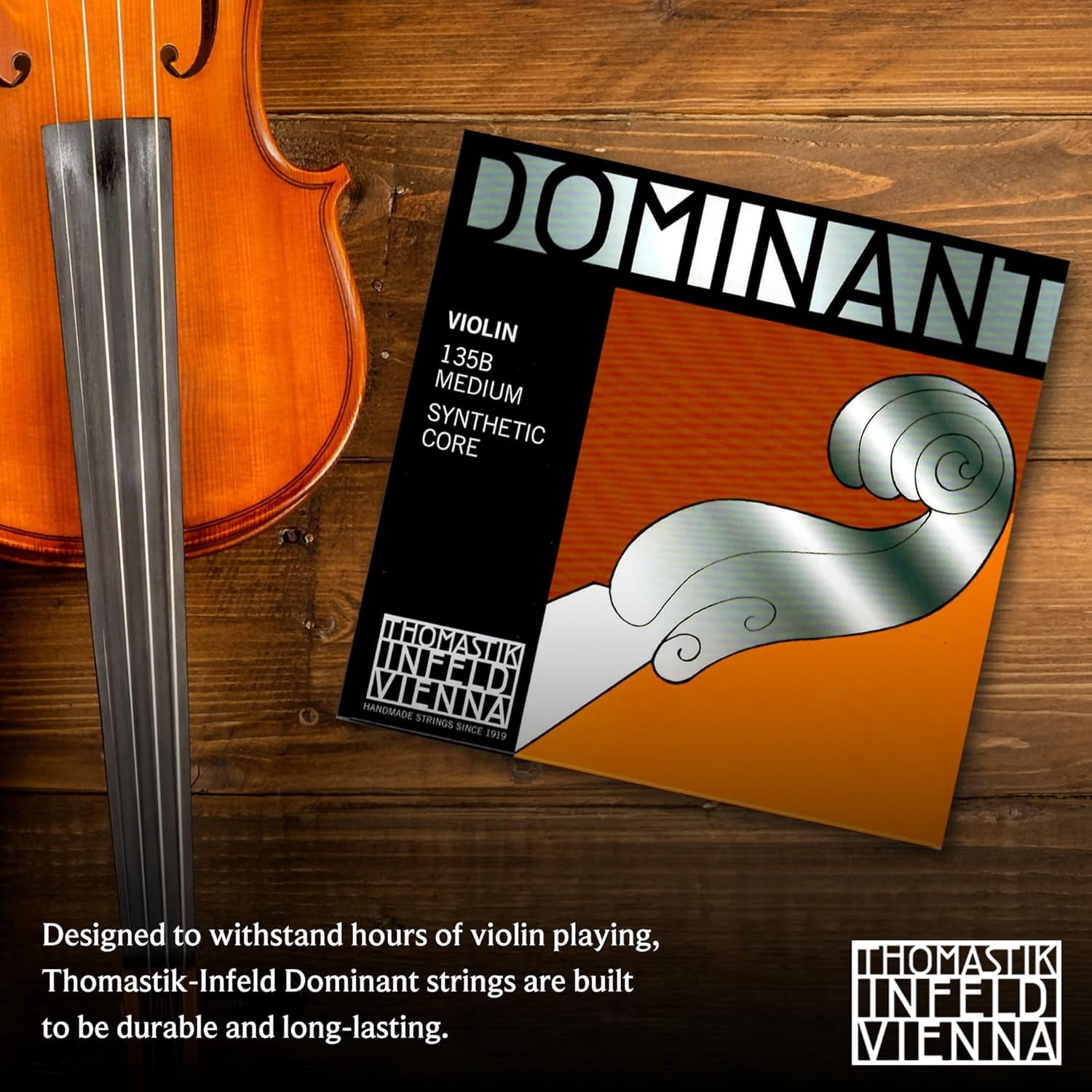 Thomastik-Infeld 135B Dominant Strings Set 4/4 with Steel E Ball - Corrosion Resistant Violin E String with Aluminum Wound Ball End - Flexible Violin Strings with Easy Modulation for a Rich Tone