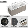 thumbnail image 6 of 48" Floating Bathroom Vanity with Double Resin Sink, Solid Wood Wall Mounted Bathroom Vanity with 3 Soft-Close Doors and Ample Storage, Khaki, 6 of 9