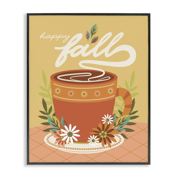 Stupell Industries Autumnal Mug & Flowers Food & Beverage Painting Black Framed Art Print Wall Art, 11 x 14