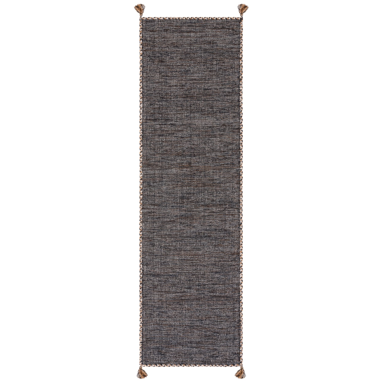 SAFAVIEH Montauk Bijar Jace Solid Soft Braided Cotton Runner Rug, Beige/Black, 2'3" x 7'