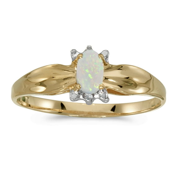10k Yellow Gold Oval Opal And Diamond Ring