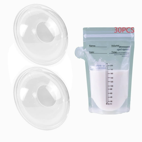 OUSITAI Breast Milk Collection Set--2 Pcs Breast Milk Collectors for Breastfeeding Moms,Soft Flexible Silicone Breast Shells With 30 Pcs Breastmilk Storage Bags