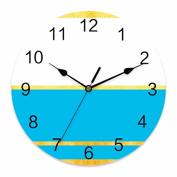 Wall Clock Blue Clocks PVC Silent Non-Ticking Battery Operated Decorative Luxury Golden Stripes Lines Round Clock for Home Living Room Kitchen Bedroom Office School Wall Decor 10 Inch