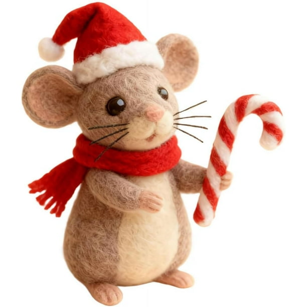 Adorno Navideño de Ratón de Fieltro Hecho a Mano | Figura de Ratón de Papá Noel con Fieltro de Aguja de Lana | Regalo de Decoración Navideña para Niños | Decoración Artesanal Festiva | Adorno para Re
