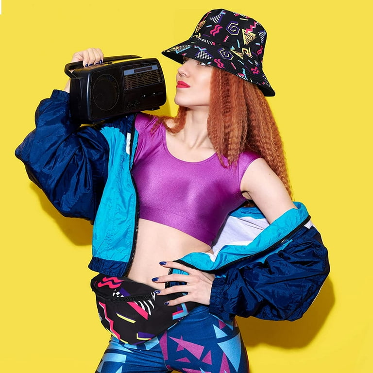 2 Pcs 80s 90s Fanny Pack Retro Waist Packs for Men Women Adjustable Casual Waist Bag Neon Fanny Pack Cute Vintage Hiking Belt Waist Packs for Travel