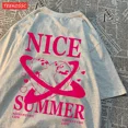 thumbnail image 3 of T-Shirts de Mode pour Femmes Été Amour Terre Gravité Orbite Imprimé Manches Courtes Col Rond Vêtements Décontractés JZ177-Blanc S, 3 of 4