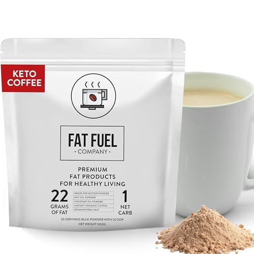 Fat Fuel Company - Keto Meal Replacement Coffee, Instant Organic Keto Coffee w/MCT Oils, Coconut Oil, Grass Fed Butter, & Redmond Real Salt, Organic Coffee Powder, Bulk 30 Servings