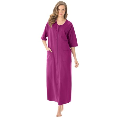 

Dreams & Co. Women s Plus Size Long French Terry Zip-Front Robe Robe