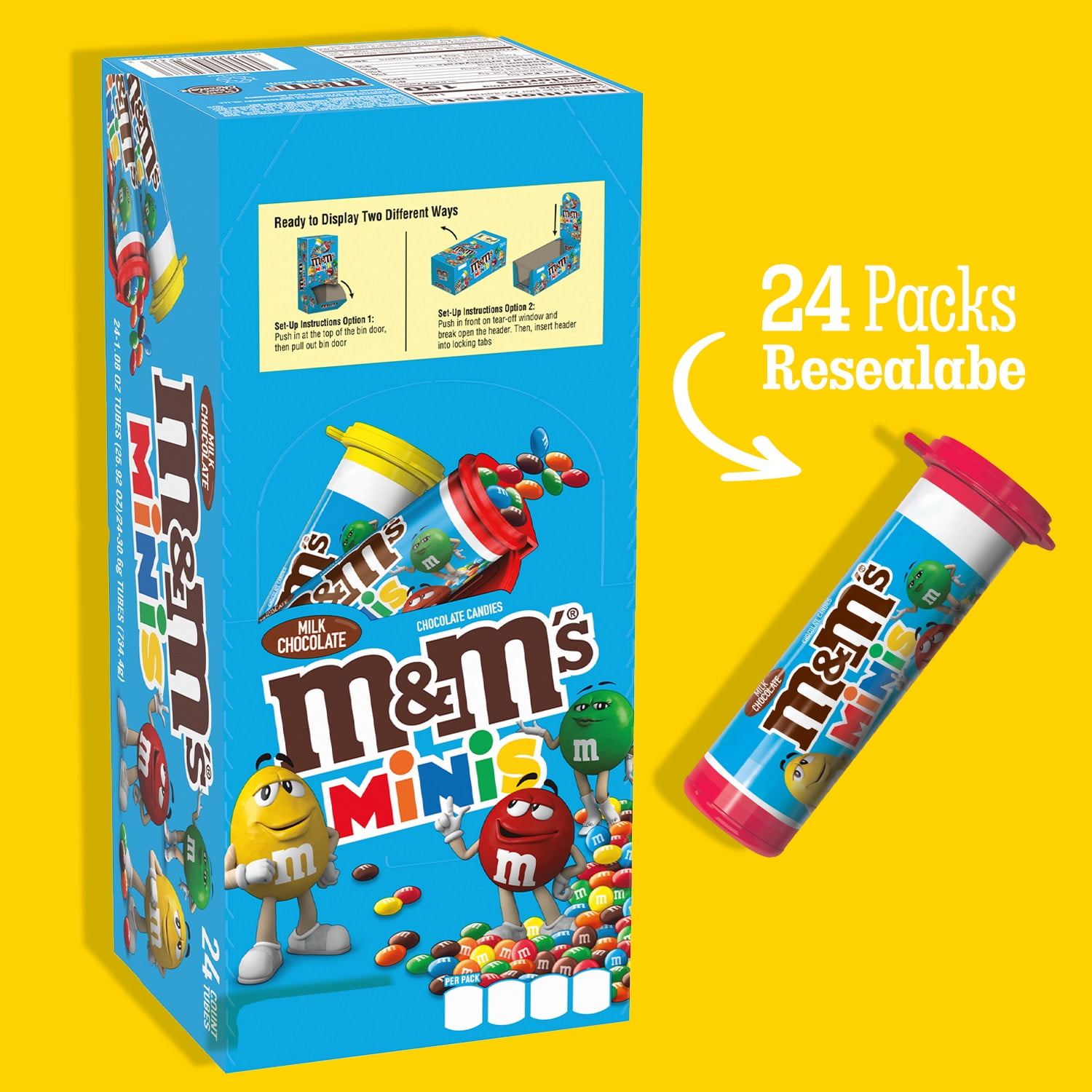 M&M's Minis Milk Chocolate Candy - 1.08 Oz Tubes - 24Ct