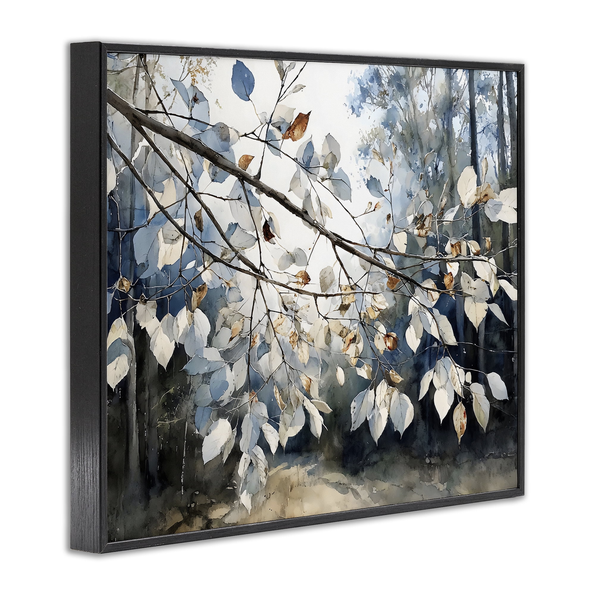 Stupell Industries Blue Fall Branch Leaves Black Framed Giclee Art, design by Franklyn Gregory