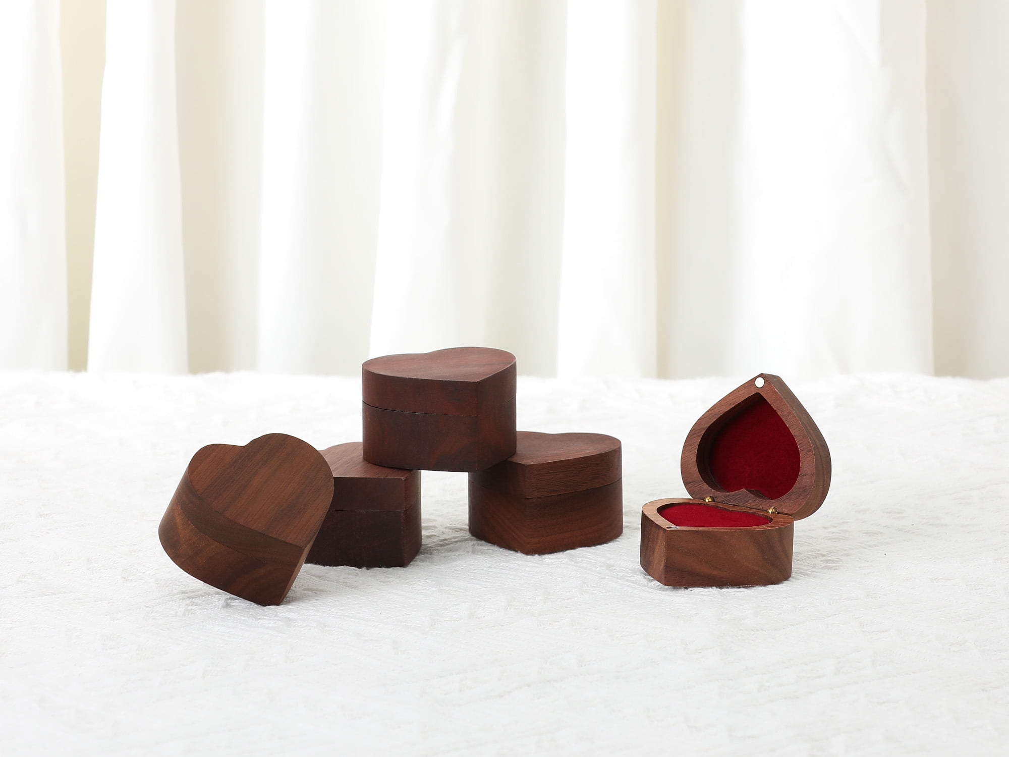 Unique Bargains Wood Ring Box Jewelry Storage with 2 Slots for Proposal Black