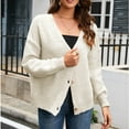thumbnail image 4 of Lovskoo Cardigan Sweaters for Women Open Front Trendy Daily V Neck Long Sleeve Knit Coat Oversized Winter Outerwear Tops Beige, 4 of 5