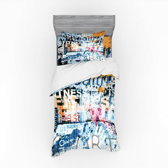 Ambesonne Fitness Bedding Set 3 Pcs, Grunge Art Aerobics Words, Twin, Multicolor