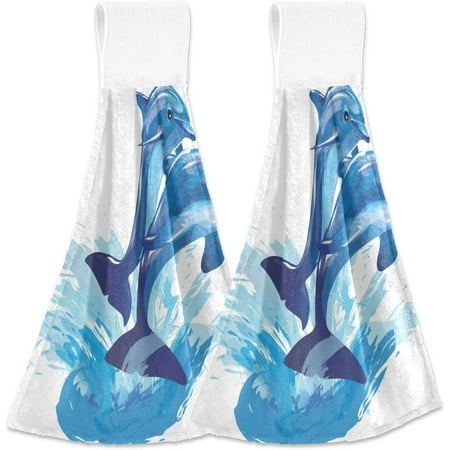 

Bestwell Hanging Kitchen Towel 12 x 17 Leaping Dolphin Towel Set 2 Pieces of Dry Towels for Kitchen Bathroom Laundry Room Table
