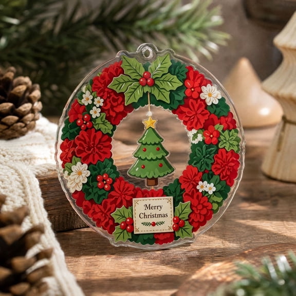 Xlokein Fabric Poke Wreath Acrylic Display, Christmas Wreath Hanging Art Decoration, Hand‑Poke Craft Project Display Decor for Door, Wall, Home Holiday Decor