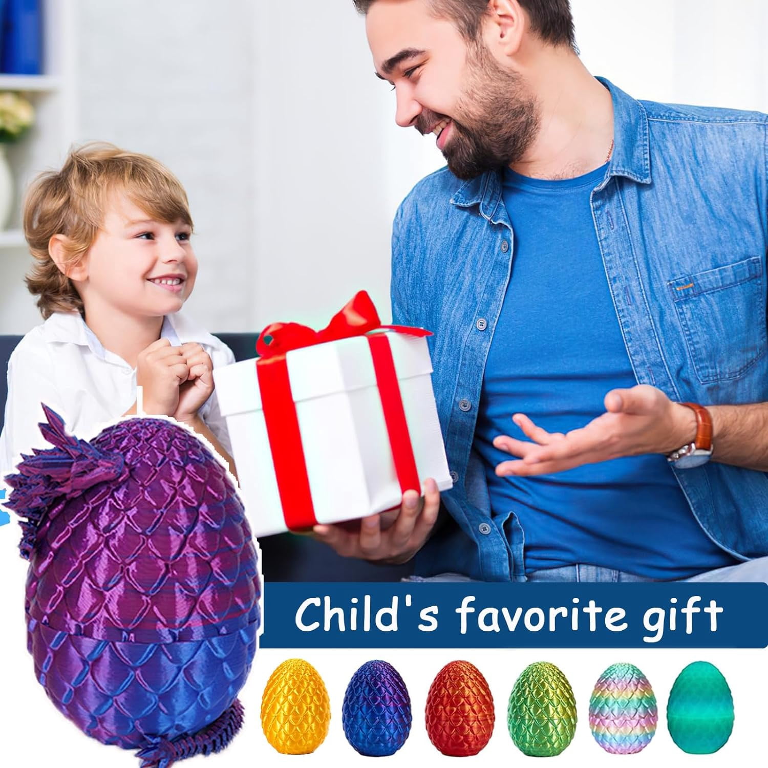 3D Printing Toys - 12" 3D Printed Dragon&Egg Cool 3D Printed Articulated Crystal Dragon Toy for Ages 8+ (4Pcs-B)