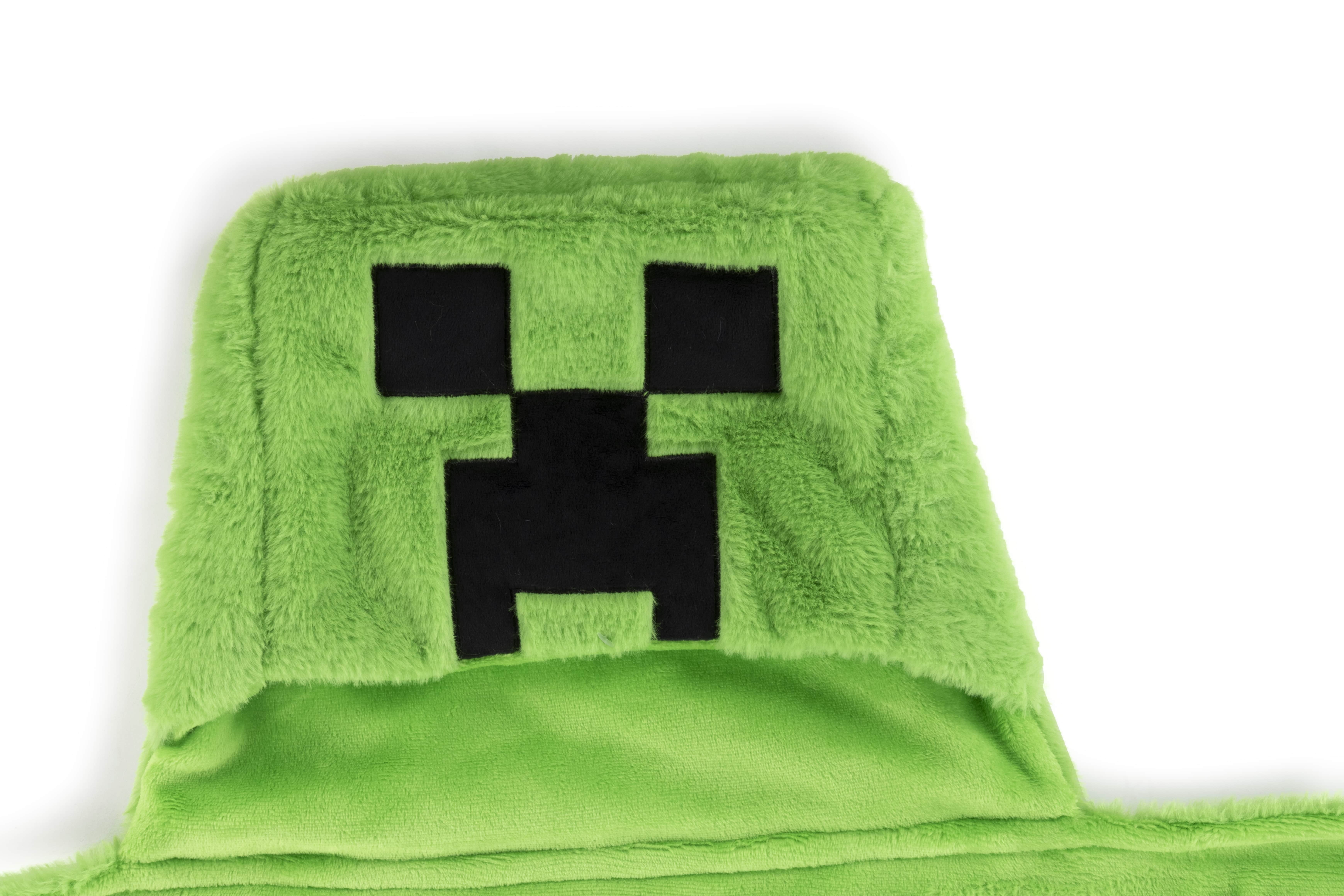 Minecraft Creeper Kids Hooded Silk Touch Throw Blanket, Polyester Faux Fur, Green, Mojang, 54" x 40"