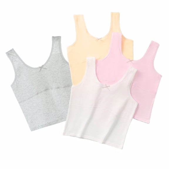 Girls Sports Bralette 4 Pack Cotton Crop Tops Undershirts Training Bra for Kids Teens Soft Breathable Youth Vest Sleeveless 7-14 Years