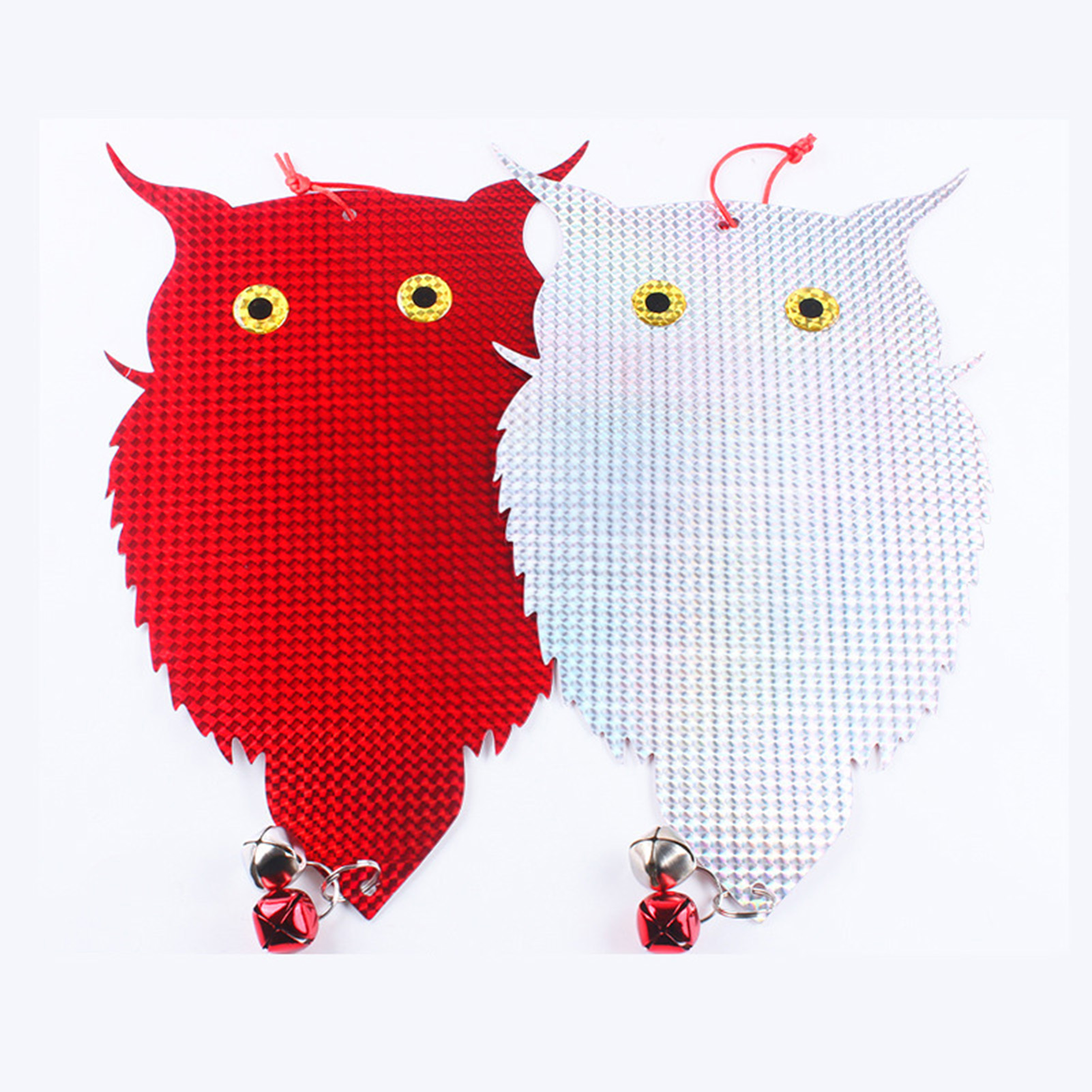 Owl Decoy Birds Repellent Control Scare Device with Bells Reflective Owl Hanging Decoration For