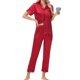 thumbnail image 4 of Conjunto de pijama Exemaba, top y pantalones de satén de manga corta para mujer, 4 of 6