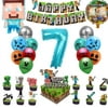Minecraft Gaming Party Balloons with Age Number Balloon and Birthday Cake/Banner Decor Gamer Party Favors 7years
