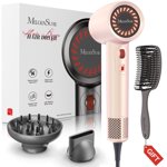 MelodySusie Hair Dryer with Diffuser,1600W Powerful Ionic Blow Dryer with Diffuser,Nozzle and Hair Brush,3 Temps & Stepless Speed,120000 RPM Fast Drying Low Noise Hai