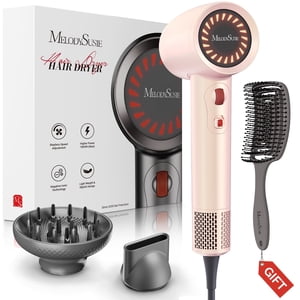 MelodySusie Hair Dryer with Diffuser,1600W Powerful Ionic Blow Dryer with Diffuser,Nozzle and Hair Brush,3 Temps & Stepless Speed,120000 RPM Fast Drying Low Noise Hai