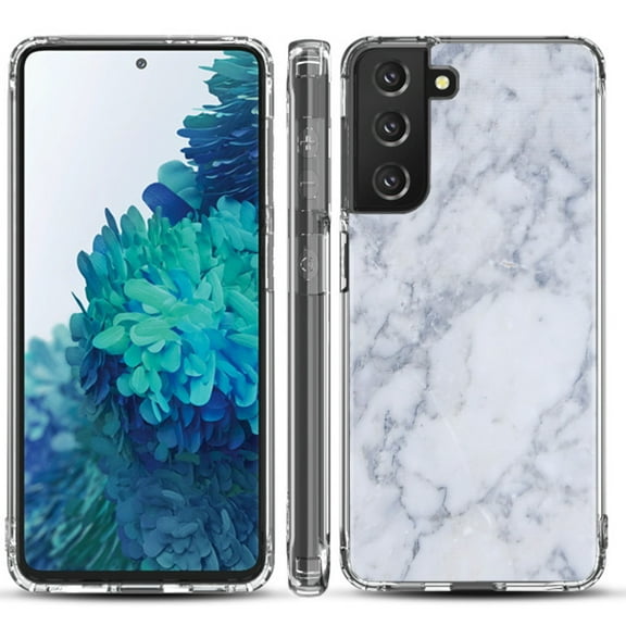 Shockproof Hybrid Bumper Phone Case for Samsung galaxy S21  5G / S21 Plus 5G, by OneToughShield ® - Marble / Clouds