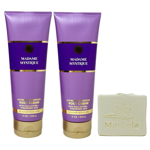 Bath & Body Works Madame Mystique 2 Pack Body Cream Bundle with a Natural Oats Bar Soap - Full Size