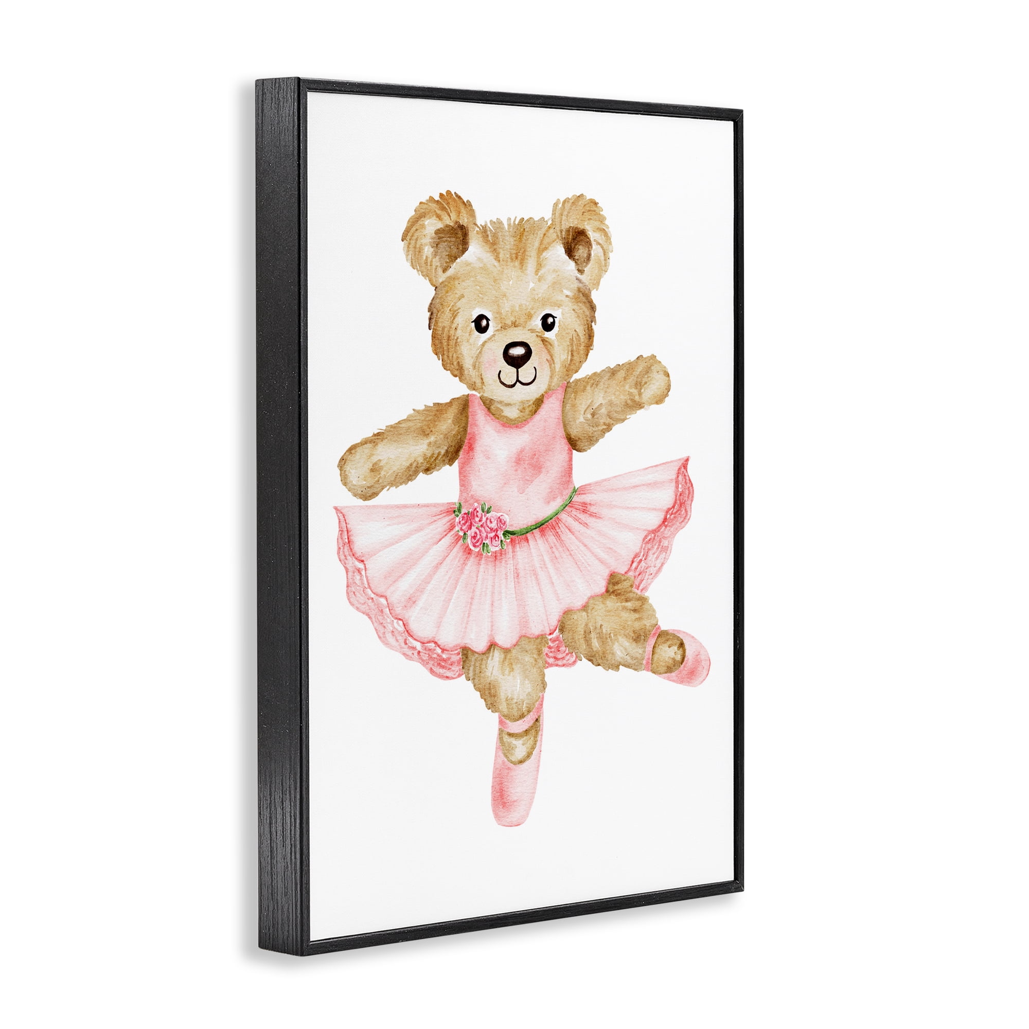 Ballerina Teddy Bear Black Framed Giclee Art, design by Amy Hall