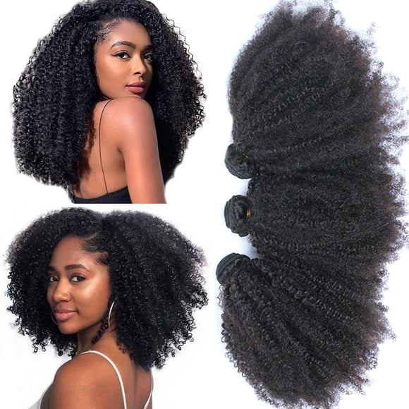 Mongolian Afro Kinky Curly Bundles Human Hair 16 18 20 Inch 4B 4C Afro Kinky Bulk Human Hair Bundles Unprocessed Virgin Hair Curly Weave Hair Bundles for Women Natural Black