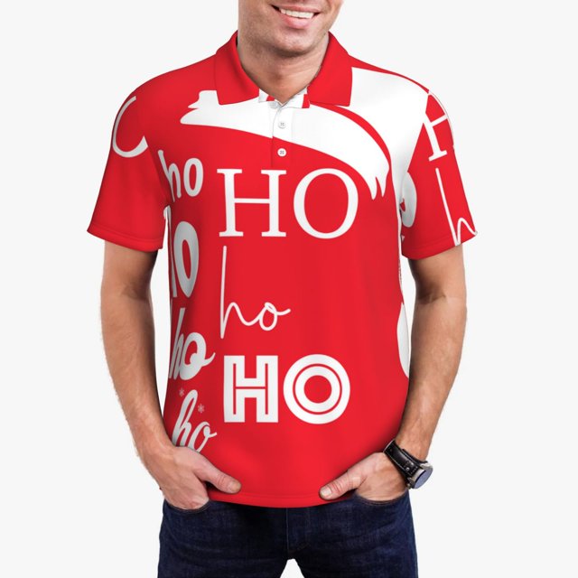 Fotbe Saying Ho Ho Ho Camiseta Polo de Golf para Hombre con Estampado – Camisa Deportiva Transpirable con Cuello Abotonado-3X-Large
