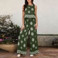 thumbnail image 5 of TEAJOPSUU Womens 2 Piece Boho Floral Sets Loose Sleeveless Crew Neck Tank Tops Wide Leg Drawstring Waist Pants with Pockets Macthing Outfits Green, 5 of 5