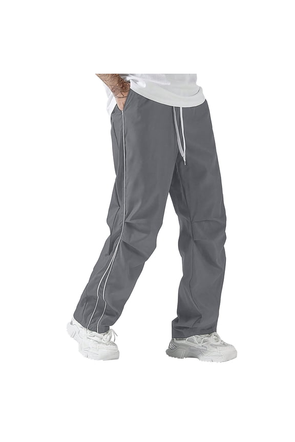 Men's Track Pants Drawstring Loose Fit Straight Leg Athletic Pants Elastic Waist Casual Running Workout Trousers with Pockets Gray S