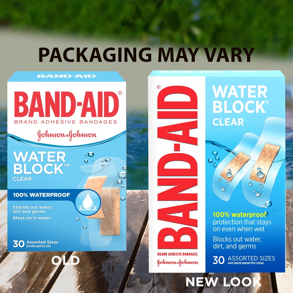BandAid Brand Water Block Clear Waterproof Adhesive Bandages, 30 ct