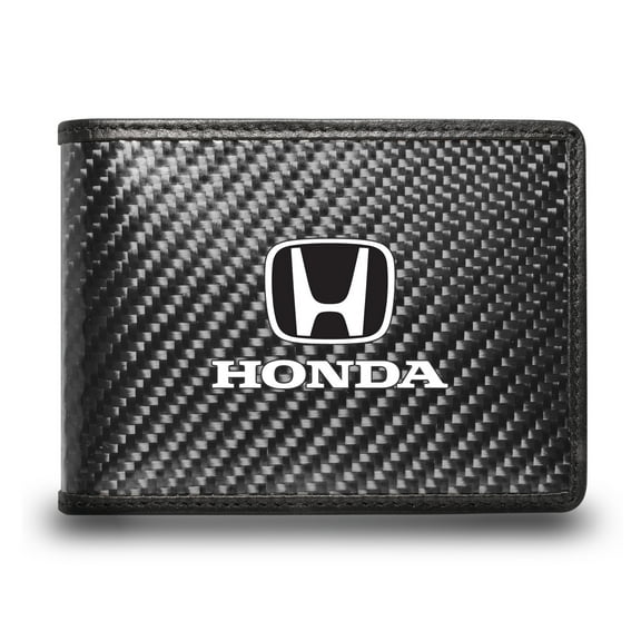 Honda Logo Black Real Carbon Fiber Leather RFID Blocking Bi-fold Wallet