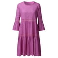 thumbnail image 6 of Women Boho Solid Neck Dresses Hollow Out Splice 3/4 Sleeve Mid-Long Dresses Summer Casual Dresses for Women Knee Length Misses Dresses Casual Petite Summer Dresses for Women Petite Length Dresses, 6 of 6