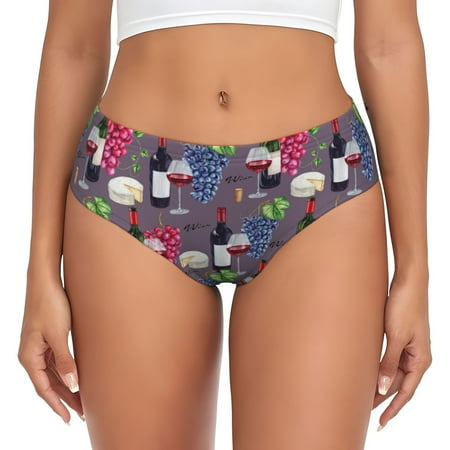 Womens Underwear - Wine Print No.J938 No Show Seamless Underwear for Women  Soft Stretch Womens Panties  Hipster Ladies Panties Bikini Underwear Briefs