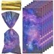 thumbnail image 1 of 100 bolsas de celofán con temática de galaxia, con motivos espaciales, para regalo, con lazos giratorios y diseño de estrellas y planetas., 1 of 9